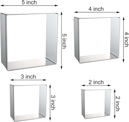Square Cookie Cutter Set Large - 5 Inch, 4 Inch, 3 Inch, 2 Inch - Geometric Frame Plaque Cookie Cutters Shapes Biscuit Molds - Stainless Steel