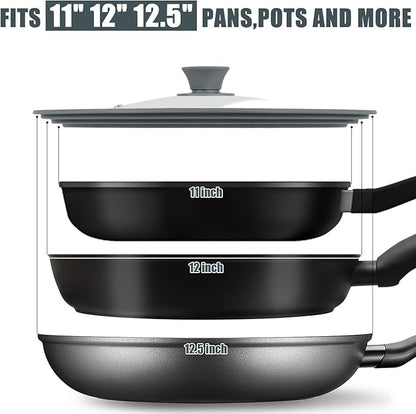 Universal Lid for Pots, Pans, and Skillets - Silicone Replacement Pan Lid Fits 11", 12", 12.5" Cookware - Tempered Glass Pot Lid Cover for Frying Pans, Cast Iron, CrockPot