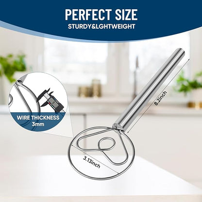 Danish Dough Whisk Stainless Steel Wooden Handle for Sourdough Bread Pizza and Pastry Making - Image 3