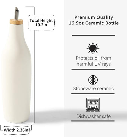 HOMCDALY Olive Oil and Vinegar Dispenser Set, Two 16oz Ceramic Oil Dispenser for Kitchen, Kitchen Dispenser Bottle for EVOO Vinegar Syrups, Modern Farmhouse Design| Set of 2 – white - Image 4
