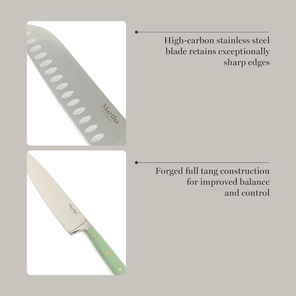 Martha Stewart 16-Piece Lockton High Carbon Stainless Steel Knife Block Set - Forged Full Tang Chef Knives, Acacia Wood Block, Triple Riveted Handles, Sage Green & Gold - Image 5