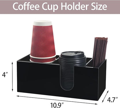 Coffee Bar Accessories and Organizer, Disposable Cup Holder for Countertop, Black Acrylic Storage and Organization for Cup Lid Stirrers Pod, Farmhouse Table Décor