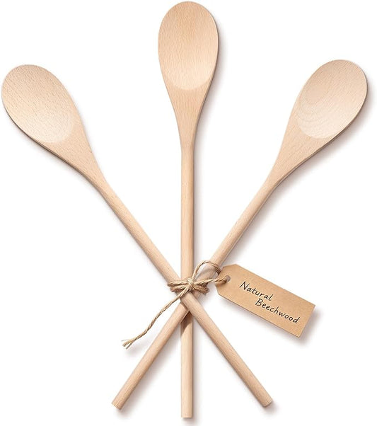 Cooking Wooden Spoons, MORGLES 14-Inch Serving Spoons for Stirring Mixing Serving Long Handle Plastic Free Reusable Non Scratch Dishwasher Safe, 3PCS