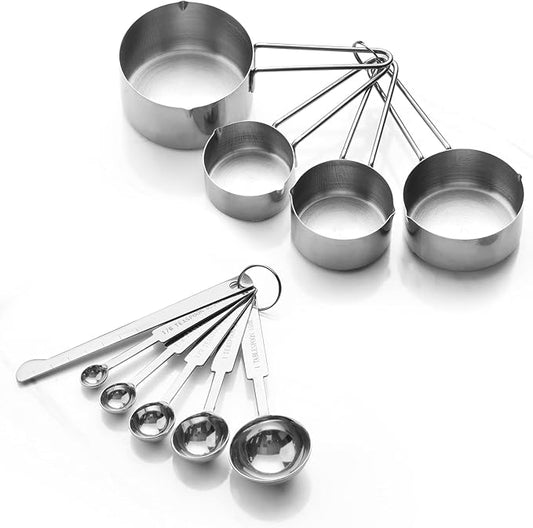 10-Piece Stainless Steel Measuring Cups and Spoons Set for Home Baking Essentials, Dishwasher Safe Kitchen Tools by Unknown