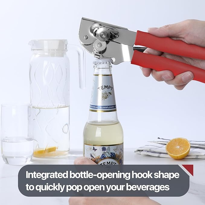 Commercial Can Opener, UHIYEE Hand Crank Can Opener Manual Heavy Duty with Comfortable Extra-long Handles, Oversized Knob, Large Handheld Can Open Easy for Big Cans, Red - Image 5