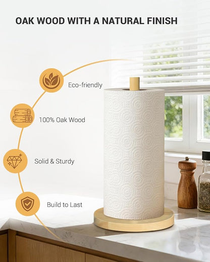 NESAPTO Paper Towel Holder Countertop, Wooden Freestanding Paper Towel Stand for Modern Farmhouse & Cottagecore Decor, Kitchen Bathroom Essential, Natural Color - Image 5