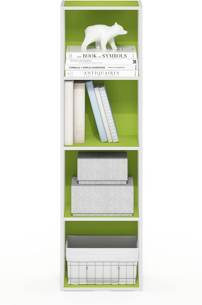 Furinno PASIR Book Shelf, 4-Tier Modern Bookshelf, Open Shelves Bookcase 9 x 12 x 42, Easy Assembly, for Living Room, Bedroom, Home Office, Green/White - Image 6