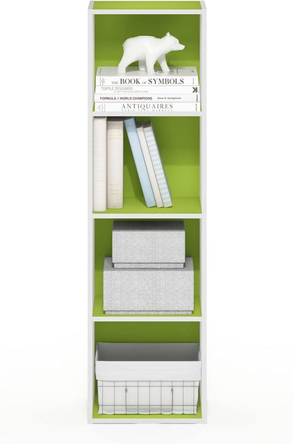Furinno PASIR Book Shelf, 4-Tier Modern Bookshelf, Open Shelves Bookcase 9 x 12 x 42, Easy Assembly, for Living Room, Bedroom, Home Office, Green/White - Image 6
