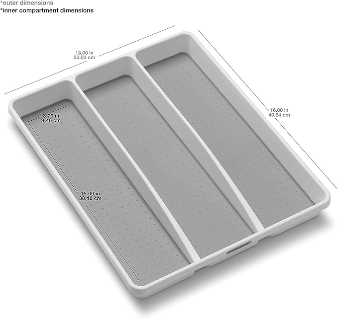 madesmart 3 Compartment Utensil Tray, Multi Purpose Storage Organizer, Non Slip Lining,Deep Storage for Ladles, Whisks & Serving Tools, for Drawers & Home Organization, White - Image 5