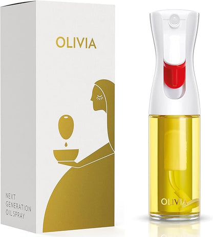 OLIVIA SIGNATURE Advanced Kitchen Oil Sprayer Technology, Fine Mist & Portion Control, Refillable Glass Olive Oil Cooking Spray Bottle for Air Fryer, Salad, BBQ, 130ml (Gold Print) by Flairosol