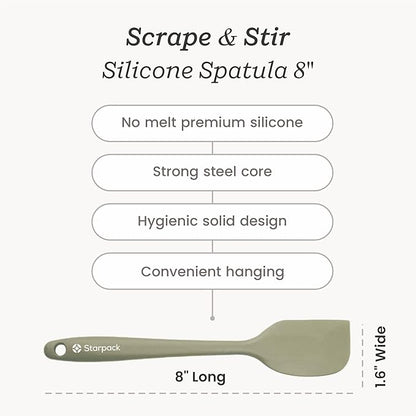 Starpack 'Scrape & Stir' Silicone Spatula (8 Inch) - Heat Resistant Spatula Set 600°F - Food Grade Kitchen Spatulas - Nonstick Baking and Cooking Spatula - LFGB Grade Rubber Spatula Set