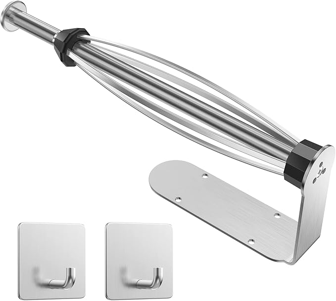 Paper Towel Holder Under Cabinet + Towel Robe Hooks, Single Hand Operable Under Cabinet Paper Towel Holder with Damping Effect Adhesive Wall Mount Paper Towel Rack for Bathroom Kitchen(Silver) by HelpYouSaveMoreSpace