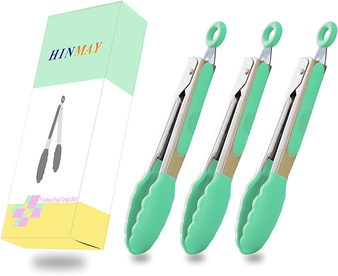 HINMAY Mini Tongs with Silicone Tips 7 Inches Silicone Cooking Tongs, Set of 3 (Mint) - Image 7