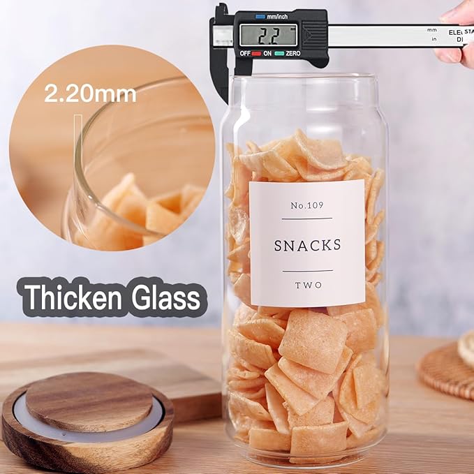 CZZGSM 3 Set Glass Pantry Storage Jars with Acacia Airtight Lid - 35oz Thicken Glass Kitchen Canisters with 132 Pantry Labels - Clear Food Storage Containers with Wood Lid for Tea,Sugar,Cookie,Pasta - Image 5