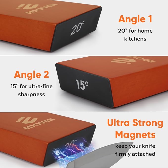 Premium Rolling Knife Sharpener Kit - Magnetic Manual Knife Sharpener with Diamond & Ceramic Discs, Two Extra Discs, Leather Strop & Stand, 15° & 20° Angle Guides, Gift for Chefs & Home Cooks - Image 4