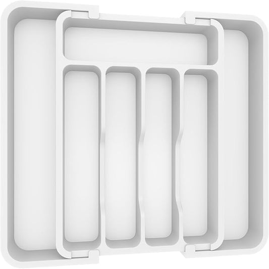 Lifewit Silverware Drawer Organizer, Expandable Utensil Tray for Kitchen, BPA Free Flatware and Cutlery Holder, Adjustable Plastic Storage for Spoons Forks Knives, 8.9-14.7 x 12.2", White by Lifewit