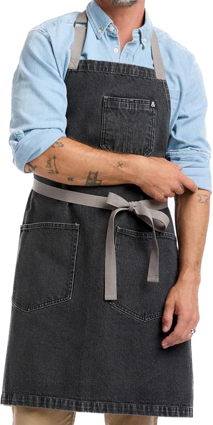 hedley & bennett Essential Apron - Professional Chef Apron with Pockets & Adjustable Bib Strap for Cooking & Grilling