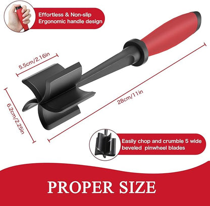 Meat Chopper, 5 Curve Blades Ground Beef Masher, Heat Resistant Meat Masher Tool for Hamburger Meat, Ground Beef, Turkey and More, Nylon Hamburger Chopper Utensil Non-scratch Utensils-red - Image 4