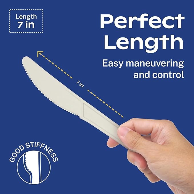 CORAL Ivory White 100% Compostable Silverware Set 340 Pieces - Heavy Duty 160 Forks, 120 Spoons, 60 Knives Bulk - Break Resistant with Smooth Edges, Ocean Friendly Alternative to Plastic Utensils
