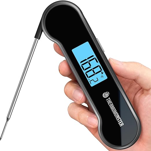 0.5 Sec Instant Read Meat Thermometer Digital with ±0.5℉ Precision, Food Thermometer for Cooking Kitchen Gadgets, Oven Grill Candy BBQ Essentials Accessories, Gifts for Him Dad Men Birthday, Black by ThermoMonster