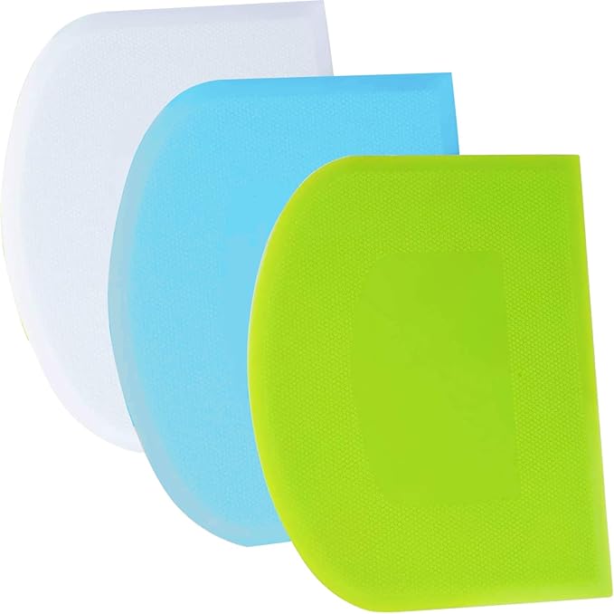 SURDOCA Dough Scraper Bench Scraper - 3P 14.2x8.5" Plastic Flexible Bowl Scraper, Sharp Edge & Angles Cake Scraper. Non-Slip Bakeware Decorating Tools Sculpting & Modeling Tools - Green+Blue+White by SURDOCA