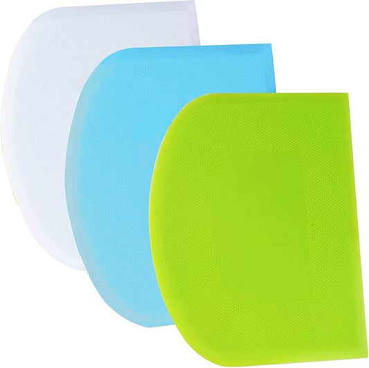 SURDOCA Dough Scraper Bench Scraper - 3P 10.6x6.7" Plastic Flexible Bowl Scraper, Sharp Edge & Angles Cake Scraper. Non-Slip Bakeware Decorating Tools Sculpting & Modeling Tools - Green+Blue+White by SURDOCA