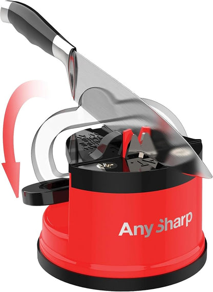 AnySharp – Global – Hands Free Knife Sharpener - Easy to Use Sharpening Tool with PowerGrip Suction Base and 20-Degree Pre-Set Angle - for All Knives: Chef's, Serrated, and Hardened Steel - Red - Image 2