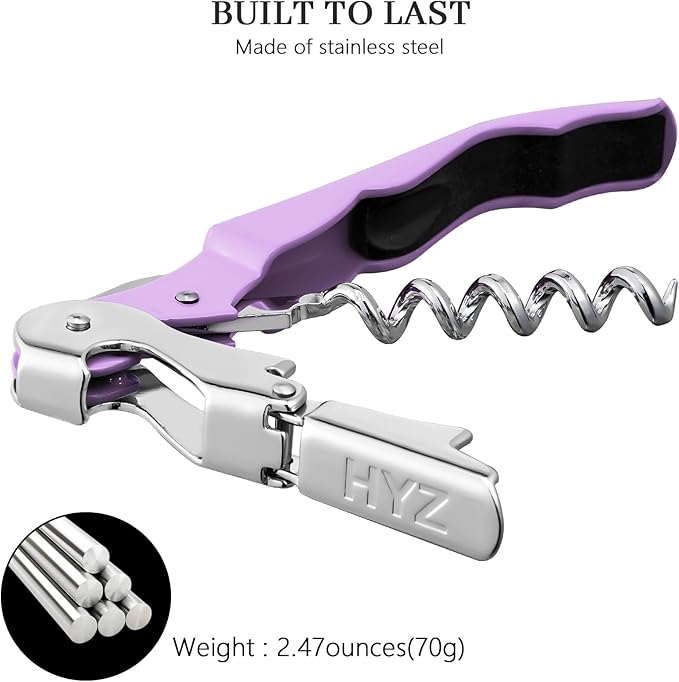 HYZ 2-Pack Wine Opener Waiter Corkscrew, Professional Wine Key for Servers, Bartender with Foil Cutter, Manual Wine Bottle Opener Double Hinged (Lilac) - Image 6