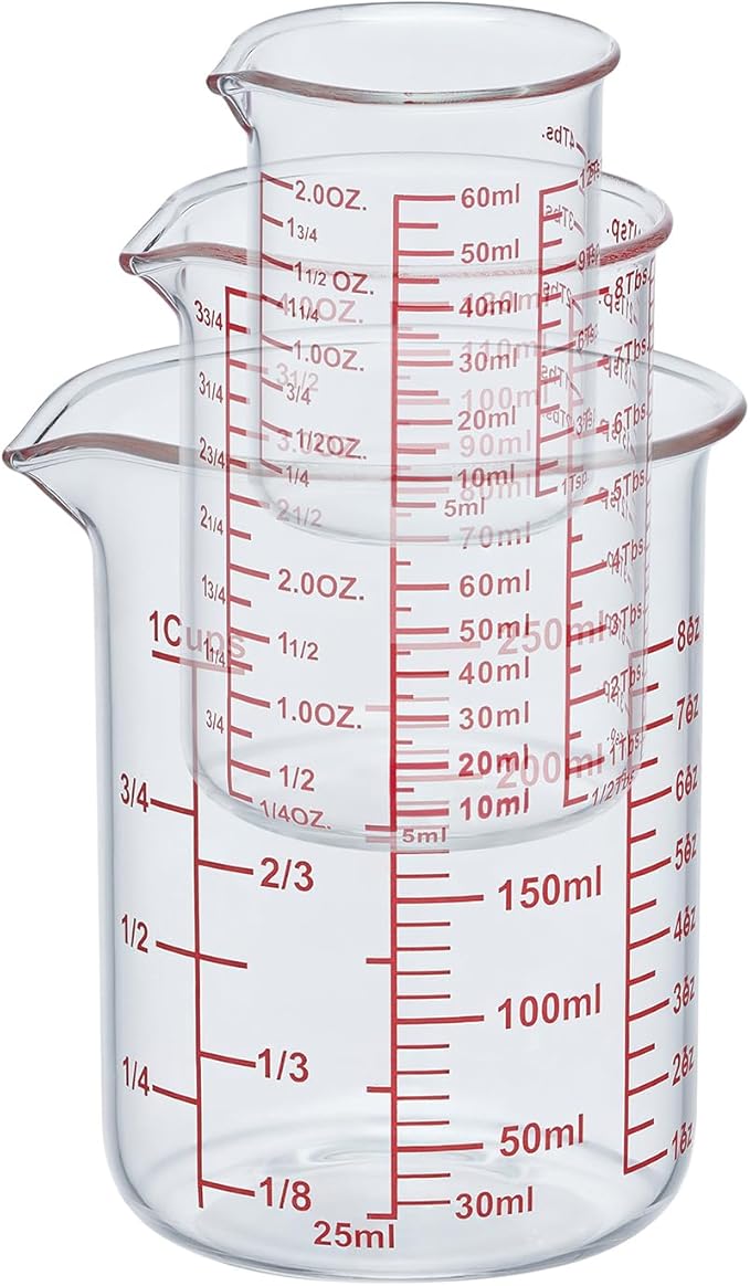 Ackers High Borosilicate Glass Measuring Cup Set with Pour Spout,60ml(2OZ),120ml(4OZ), 250ml(8OZ) Glass Measuring Beaker for Kitchen or Restaurant, Easy to Read - Image 3