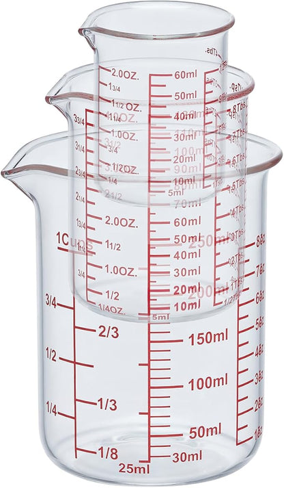 Ackers High Borosilicate Glass Measuring Cup Set with Pour Spout,60ml(2OZ),120ml(4OZ), 250ml(8OZ) Glass Measuring Beaker for Kitchen or Restaurant, Easy to Read - Image 3