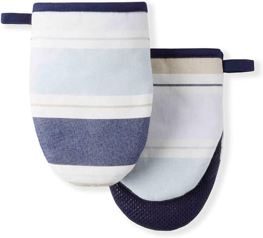 Martha Stewart Thin Stripe Mini Oven Mitt 2-Pack Set, Blue, 5.5"X8" by MarthaStewart