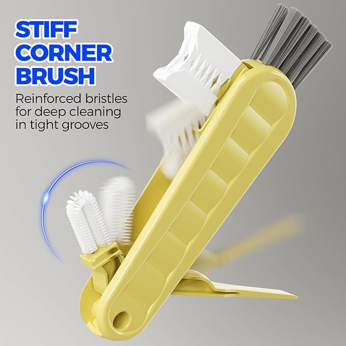 6 Pack Holikme 4 in 1 Cup Lid Cleaning Brush Set with 3 Straws, Multifunctional Bottle Brush, Silicone Cup Lid Gap Cleaner, Durable Bristle Crevice Cleaning Brush, Yellow - Image 3