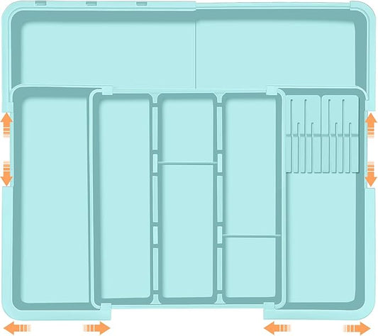 Homecor Utensil Drawer Organizer for Kitchen, Expandable Silverware Organizer Cooking Utensils Tray, Large Cutlery and Flatware Holder, Kitchen Tools & Gadgets Storage (Turquoise)
