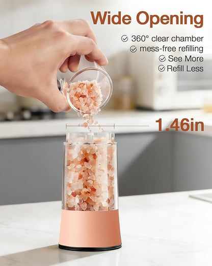 Gravity Electric Salt and Pepper Grinder Set with USB-C Charging Base,Rechargeable Automatic Stainless Steel Pepper Mill Grinder with LED Light, 2pack+Peach Orange (Peach Orange)