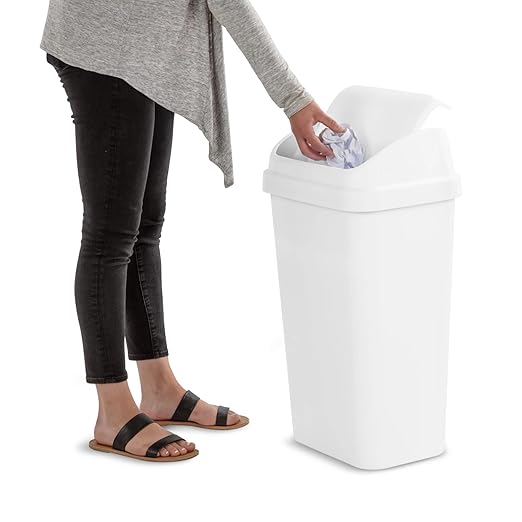 Kitchen Trash Can, 13 Gallon Plastic Garbage Bin with Swing Top Lid, White, Gray(White) - Image 3