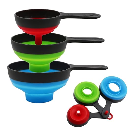 KongNai Canning Funnel for Wide and Regular Jars，Wide Mouth Funnels Sets of 3, Large for Mason Jar, Food Grade Collapsible Silicone Kitchen Accessories for Transfer Jam, Juice, Spices and Oil by KongNai