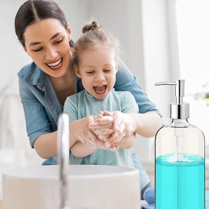 Clear Soap Dispenser with Rust Proof Pump, Waterproof Labels (2 Pack,16 Oz), Plastic Hand Soap Dish Soap Dispenser for Kitchen Bathroom - Image 6
