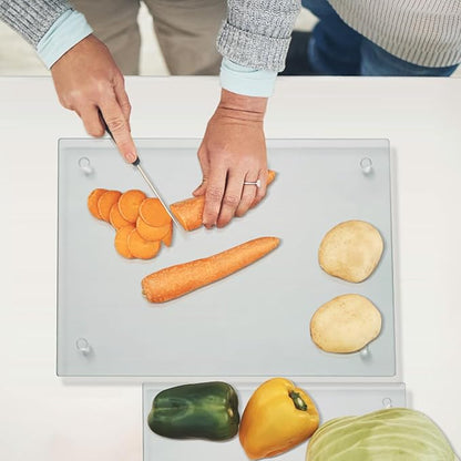 Mymonfif Tempered Glass Cutting Board for Kitchen, Clear Glass Board for Countertop, Heat Resistant, with Non-Slip Feet, 12x16" & 12x8" 2 Pcs Clear - Image 4