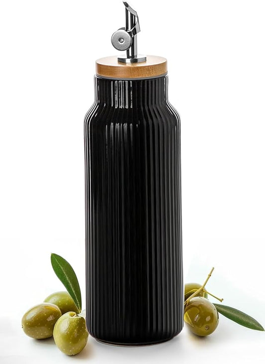 Nucookery 20oz Ceramic Olive Oil Dispenser Bottle for Kitchen spray, Large Capacity Cooking Oil Container for Storage Vinegar, Soy Sauce, Coffee Syrup, Liquids, Black