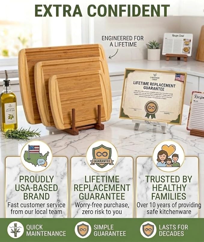 Greener Chef Luxury XL Bamboo Cutting Board Set of 3 with Vertical Grain Strength Technology - Extra Large Wood Cutting Boards for Kitchen and Lightweight Chopping Board Set - Replacements for Life - Image 7