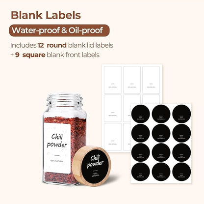 ComSaf 4 oz 6Pcs Glass Spice Jars with Label, Empty Spice Containers with Bamboo Lids, Square Seasoning Containers Trial and Supplement Set, Small Seasoning Bottles for Salt, Herbs, Sugar, Pepper - Image 2