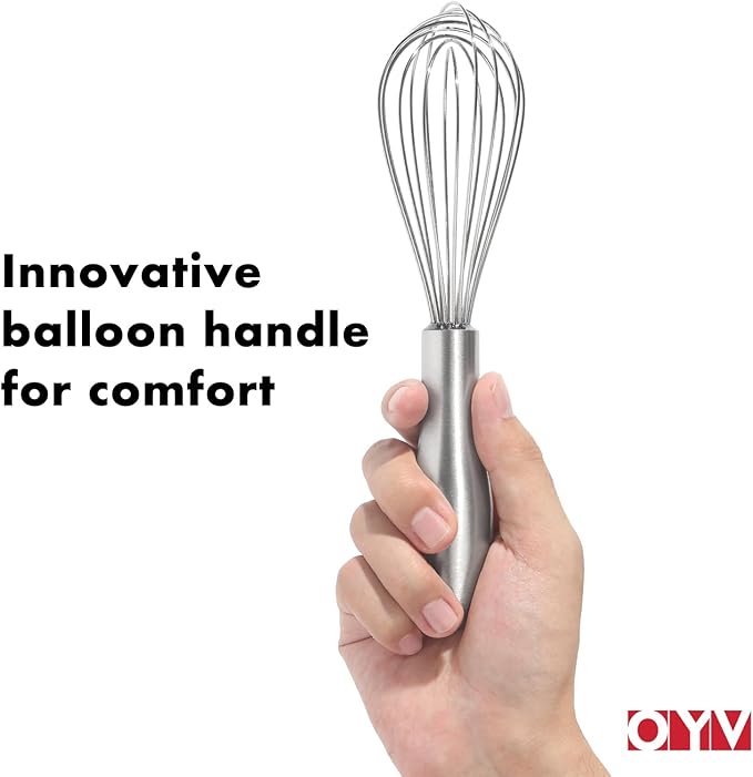 OYV 8" Whisk, Ergonomic Handle, Dishwasher Safe 18/10 Stainless Steel Whisk, Professional Kitchen Metal Wisk, Perfect for Whisking, Blending, Beating, and Baking - Image 4