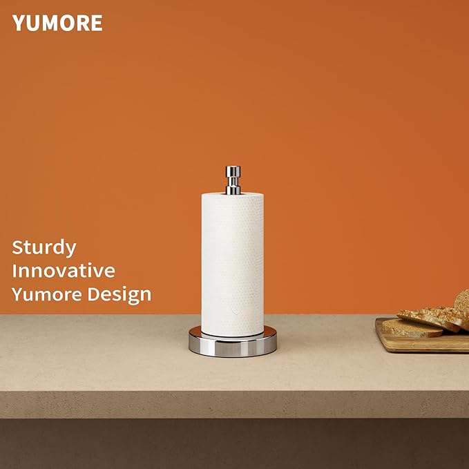 YUMORE Paper Towel Holder Countertop, Paper Towel Holder with Weighted Base Non Slip, Standing Paper Towel Roll Holder for Kitchen Bathroom, Stainles Steel (Chrome) - Image 2
