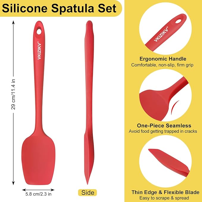 4 Pcs Silicone Spoon Spatula Set, 11.4 In, Food Grade Rubber Spatulas for Cooking, Baking, Mixing, 600°F Heat Resistant, Nonstick and Flexible Kitchen Utensils, Seamless Spoonula (Red)