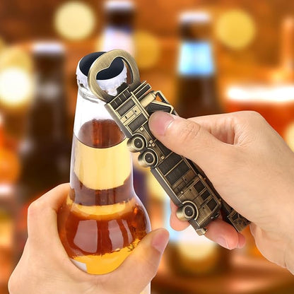 Fire Truck Bottle Opener – Firefighter Gifts for Men, Dad, Grandpa – Bronze Fire Truckt-Shaped Bar Accessory with Gift Bag – Perfect for Birthday Fathers Day Christmas BBQ Camping