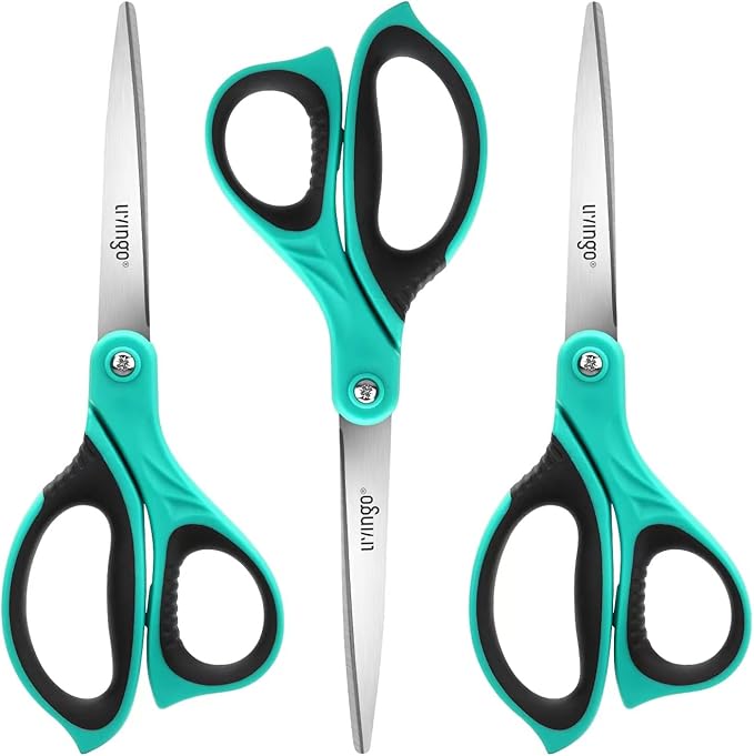LIVINGO Scissors All Purpose Heavy Duty - 3 Pack 8.5” Blue Sharp Shears for Office Home and School Crafting Sewing Cutting Paper Fabric by LIVINGO