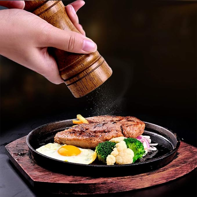 Salt and Pepper Grinders Set,Ouktor Manual Wooden Salt and Pepper Mills Shakers, Ceramic Rotor with Strong Adjustable Coarseness (5.5inch) - Image 2