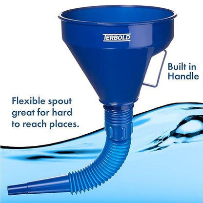 Automotive Flex Funnel with Hose & Mesh Filter (2-Pack) – Wide Mouth Oil Funnel for Gas & Transmission Fluid – Color Coded Flexible Set for Garage & Emergency Kit (Black & Blue) - Image 5