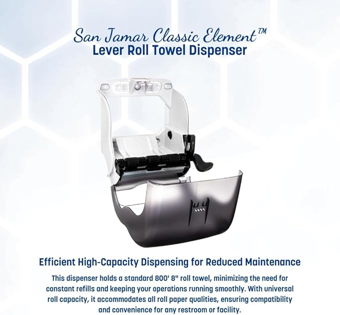 San Jamar Classic Element Paper Towel Dispenser Wall-Mounted Commercial Roll Dispenser, Fits All Core Sizes with Lever for Bathroom, Kitchens, and Restaurants, Plastic, Universal Paper, Black Pearl - Image 3