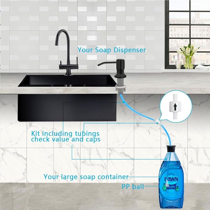 Soap Dispenser for Kitchen Sink, Countertop Soap Dispenser Pump, 47" Silicone Extension Tube Connect to The Soap Bottle Directly, Say Goodbye to Frequent Refills (Black) - Image 4